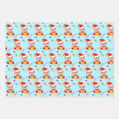 クリスマス小妖精や小人、キャンディーケーン、緑と赤の紙吹雪 ラッピングペーパーシート (正面)