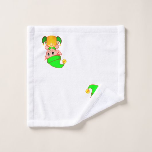 クリスマス小妖精や小人&グリーンレッドダイヤモンドスターパターン バスタオルセット (ウォッシュタオル)