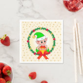 クリスマス小妖精や小人、パインリース&スター スタンダードカクテルナプキン (インサイチュ)