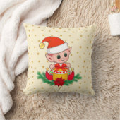 クリスマス小妖精や小人、パイン、ポインセチア&スターアイボリー クッション (ブランケット)