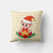 クリスマス小妖精や小人、パイン、ポインセチア&スターアイボリー クッション (裏面)