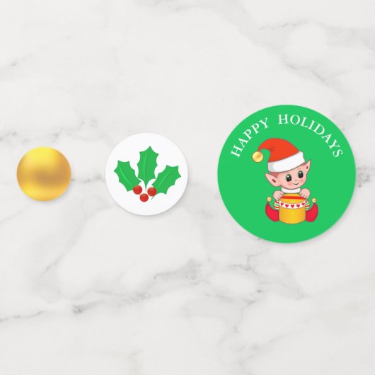 クリスマス小妖精や小人、ホリーベリー&金ゴールドテーブル紙吹雪 コンフェッティ (裏面)