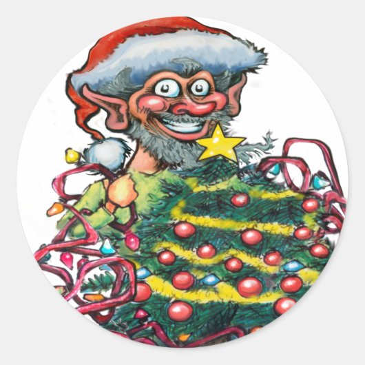 クリスマス小妖精や小人 ラウンドシール (正面)