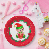 クリスマス小妖精や小人、松のリース、ポインセチア&スター ペーパープレート (パーティー)