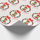 クリスマス小妖精や小人、松のリース、ポインセチア&スター ラッピングペーパー (角)