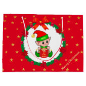 クリスマス小妖精や小人、松のリース、ポインセチア&スター ラージペーパーバッグ (裏面)