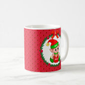 クリスマス小妖精や小人、松のリース、赤いボール&ハート コーヒーマグカップ (正面右)