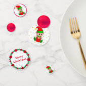 クリスマス小妖精や小人、松のリース。赤いボール&星 コンフェッティ (グループ)