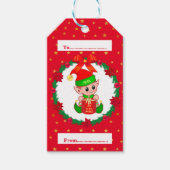 クリスマス小妖精や小人、松リース、ポインセチア、星 ギフトタグ (正面)