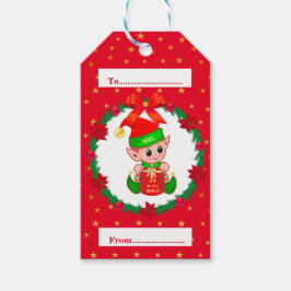 クリスマス小妖精や小人、松リース、ポインセチア、星 ギフトタグ
