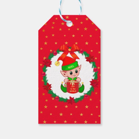 クリスマス小妖精や小人、松リース、ポインセチア、星 ギフトタグ (裏面)