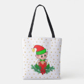 クリスマス小妖精や小人，松，ポインセチア&スター トートバッグ (裏面)