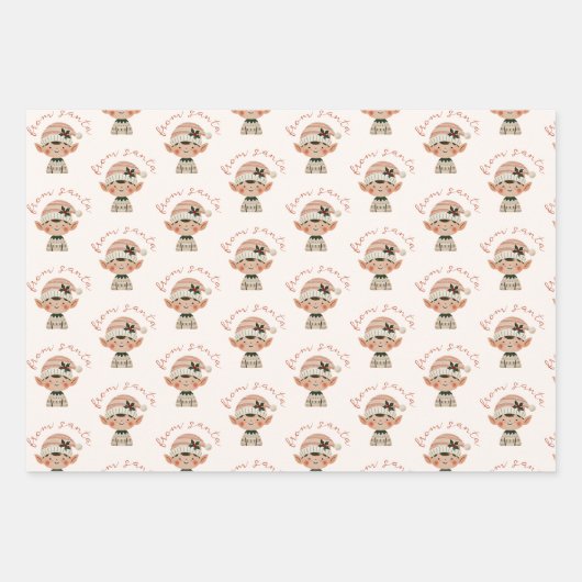 クリスマス小妖精や小人from Santa ラッピングペーパーシート (正面)