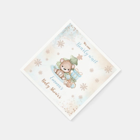 クリスマス少年の赤ちゃんシャワーを心待ちにしたい スタンダードカクテルナプキン (角)