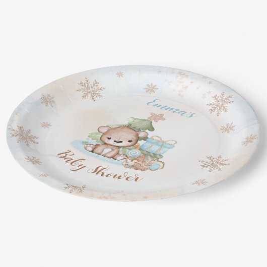 クリスマス少年の赤ちゃんシャワーを心待ちにしたい ペーパープレート (アングル)