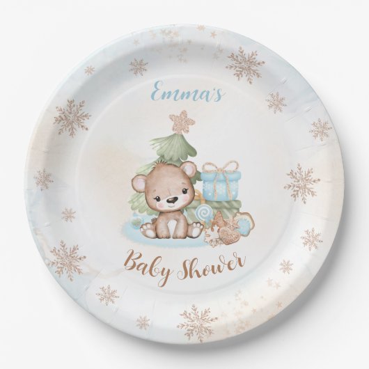 クリスマス少年の赤ちゃんシャワーを心待ちにしたい ペーパープレート (正面)