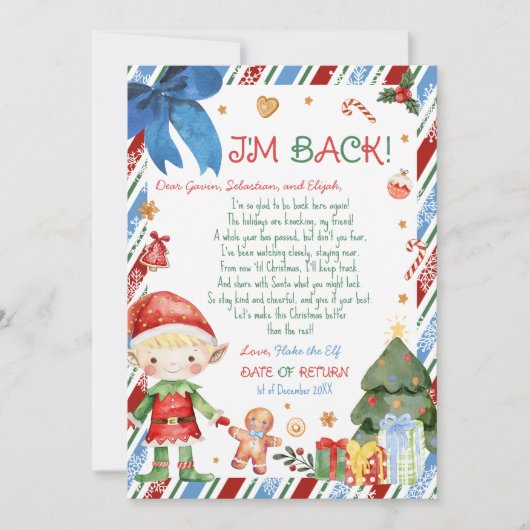 クリスマス少年エルフからの手紙カード 招待状 (正面)