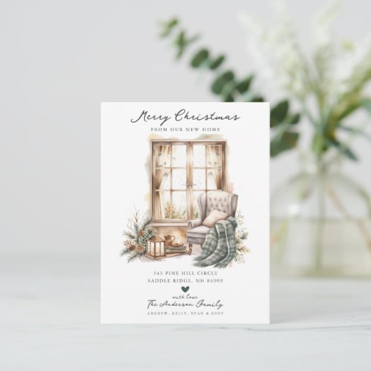 クリスマス居心地の良い冬の部屋移動 案内ポストカード (スタンド正面)