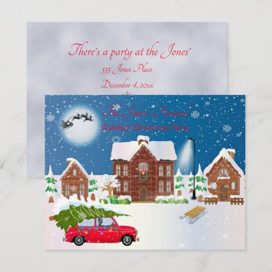 クリスマス屋外パーティー時間 招待状 (正面/裏面)