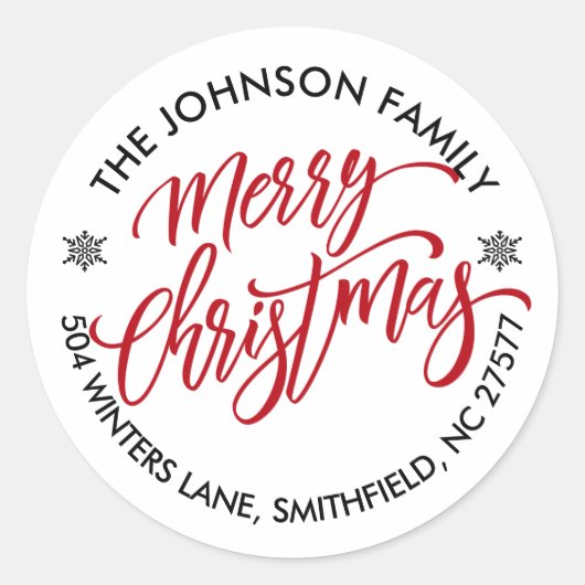 クリスマス差出人住所クラシックラウンドステッカー ラウンドシール (正面)