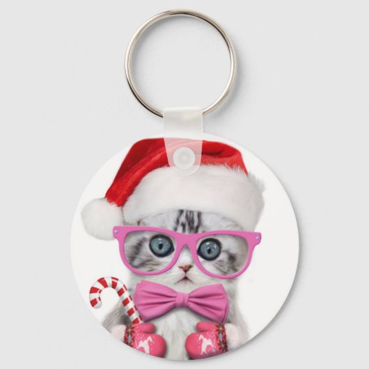 クリスマス帽の子猫 キーホルダー (正面)