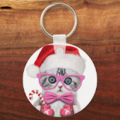 クリスマス帽の子猫 キーホルダー (正面)