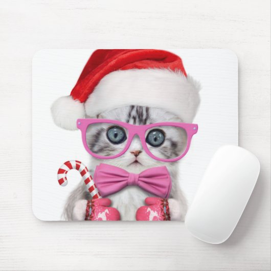 クリスマス帽の子猫 マウスパッド (マウス)