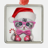 クリスマス帽の子猫 メタルオーナメント (正面)