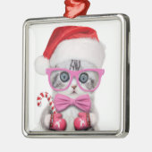 クリスマス帽の子猫 メタルオーナメント (左)