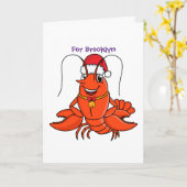 クリスマス帽をかぶったかわいい幸せなカニの漫画 カード (黄色い花)