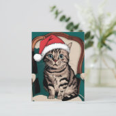 クリスマス帽をかぶったかわいい猫 シーズンポストカード (スタンド正面)