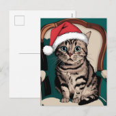 クリスマス帽をかぶったかわいい猫 シーズンポストカード (正面/裏面)