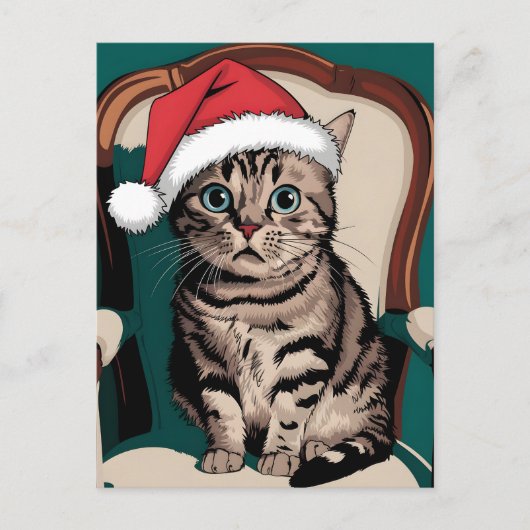 クリスマス帽をかぶったかわいい猫 シーズンポストカード (正面)