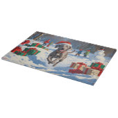 クリスマス帽をかぶったスノーでのワイマラナー カッティングボード (角)