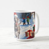 クリスマス帽をかぶったスノーでのワイマラナー コーヒーマグカップ (正面右)
