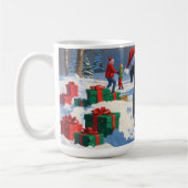 クリスマス帽をかぶったスノーでのワイマラナー コーヒーマグカップ (左)