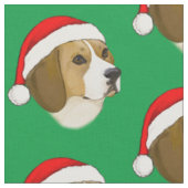 クリスマス帽をかぶったビーグル ファブリック (クローズアップ)