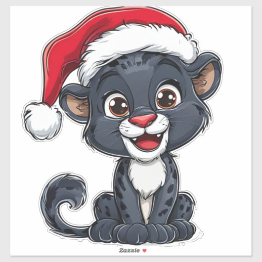 クリスマス帽をかぶった愛らしい黒いヒョウのカブ シール (シート)