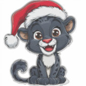 クリスマス帽をかぶった愛らしい黒いヒョウのカブ シール (正面)