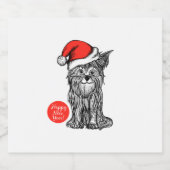 クリスマス帽をかぶった犬 スパークリングワインラベル (シングルラベル)