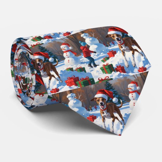 クリスマス帽をかぶった雪の中を走るグレイハウンド ネクタイ (ロール)