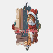 クリスマス帽子かわいいペットの動物とオレンジの猫 オーナメントカード (右)