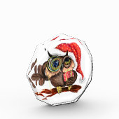 クリスマス帽子とギフトフォトブロックにかわいいフクロウ フォトブロック (左)