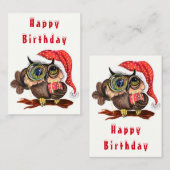 クリスマス帽子とプレゼントを身に着けたかわいいフクロウの誕生日カード ノートカード (正面/裏面)