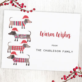 クリスマス帽子のダックスシュント犬 シーズンポストカード