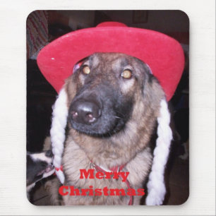 クリスマス帽子のドイツの羊飼いとマウスパッド マウスパッド