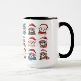 クリスマス帽子の愛らしいフェレット マグカップ