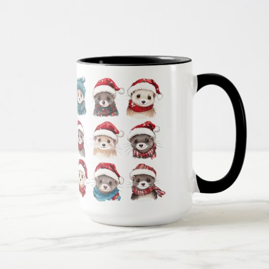 クリスマス帽子の愛らしいフェレット マグカップ (右)