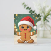 クリスマス帽子をかぶったかわいいジンジャーブレッドマン ポストカード (スタンド正面)