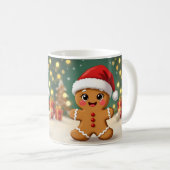 クリスマス帽子をかぶったかわいいジンジャーマン コーヒーマグカップ (正面右)